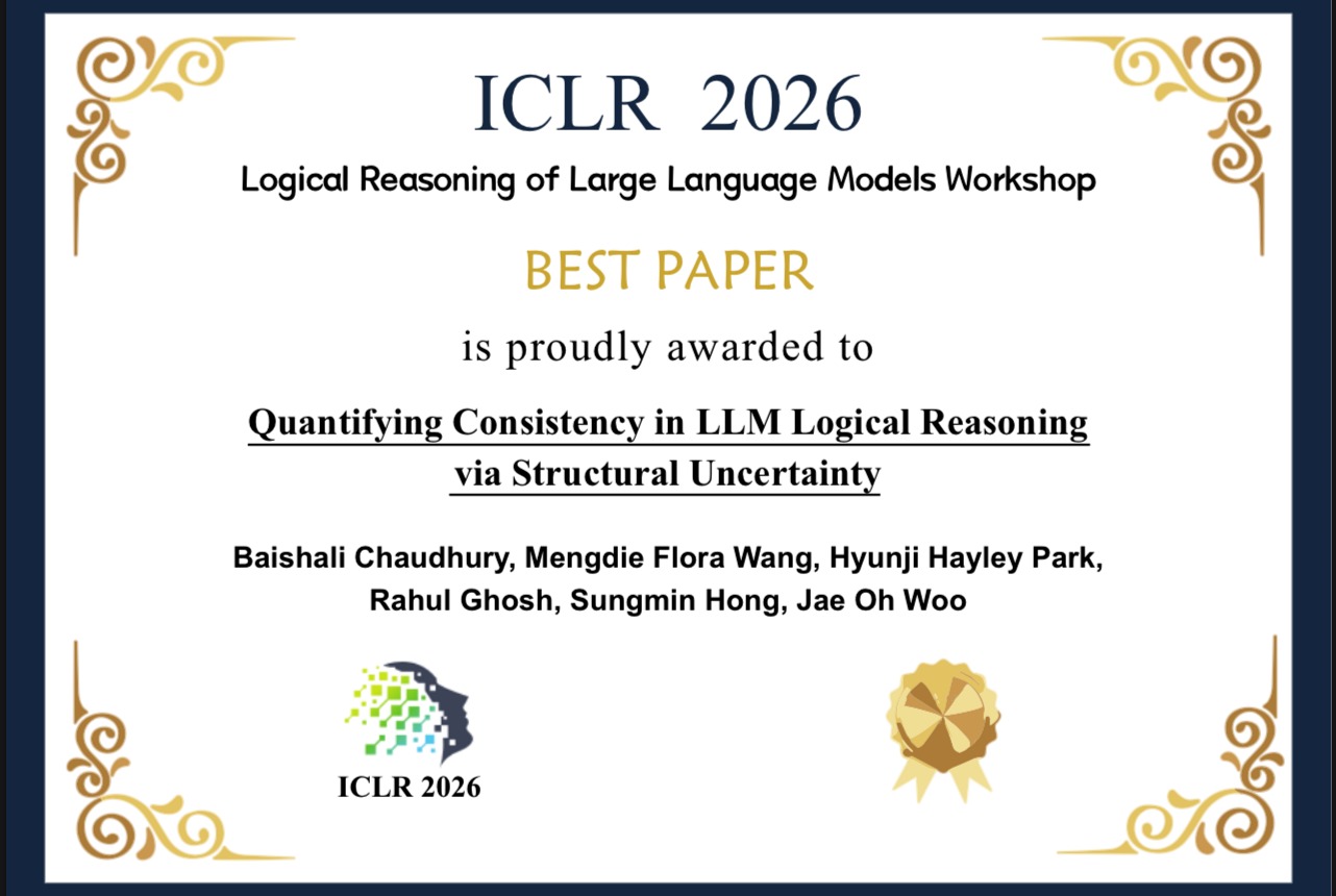 ICLR 2026 Workshop Best Paper certificate